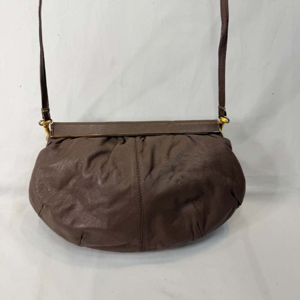 Vintage Made in Italy Genuine Leather Brown Frame Crossbody Bag
